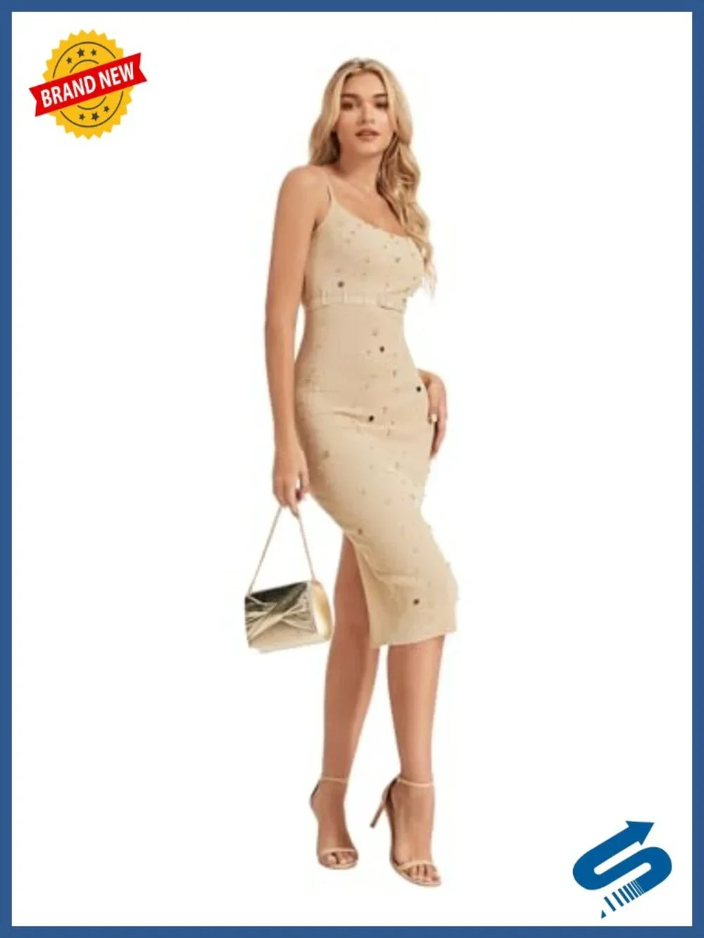 Pleated Metallic Synthetic Evening Clutch with Chain Strap Formal